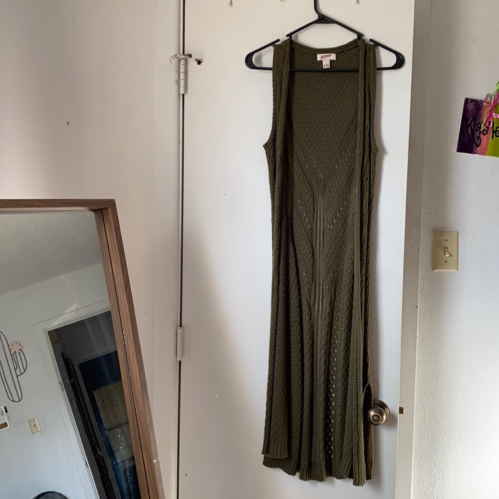Army green sleeveless cardigan